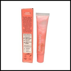 Polite Society Polite Pout Glossy Lip Balm Peach Bellini Shimmer Vegan New